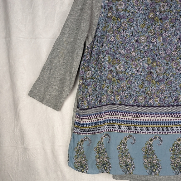 4/$20 Sale- J Jill Floral Blouse Top LP Large Petite Gray Purple Blue 3/4 Sleeve - Picture 5 of 11